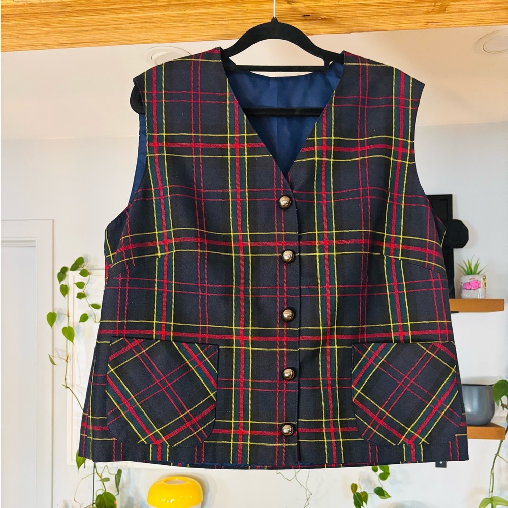 Handmade Vintage Plaid Button-Up Vest